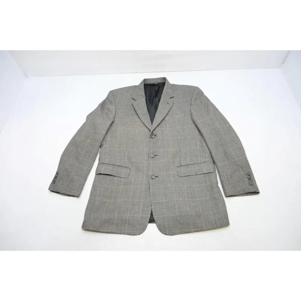 Jos A Bank Blazer Silk Wool Houndstooth 3 Button Sports Jacket Mens Size 44 Long - Picture 6 of 11